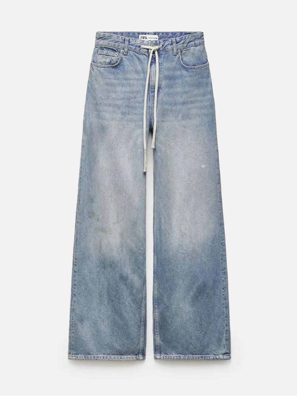 NWOT Zara Mid-Rise Wide Leg Drawstring Jeans - Picture 1 of 4